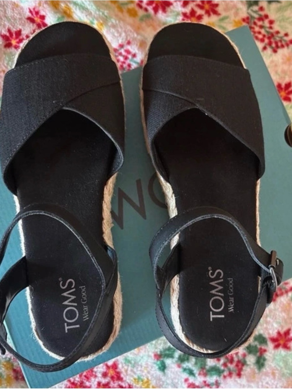 TOMS Black Women's Espadrille Sandals with Ankle Strap
